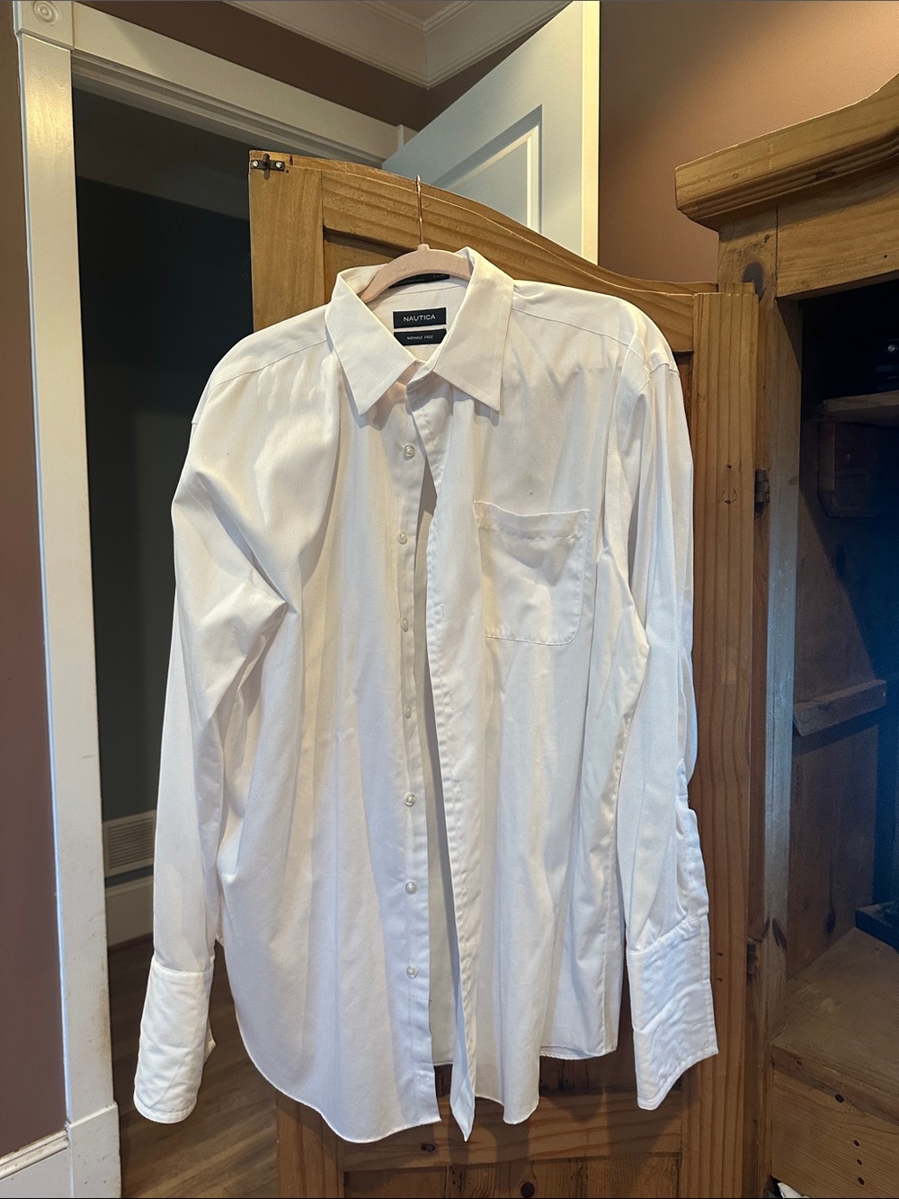 Nautica Men’s White Long-Sleeve Button-Up Dress Shirt